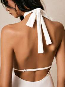 Poéselle Women's Shell Decoration Halter Neck Dress White Dress Backless Vacation Beach Wear, Women Solid Color Drape Neck Sleeveless Mini Dress, Sundress Summer Y2k Country Concert White Outfits Festival, Going Out