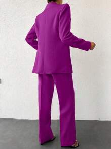 EURMUSE Single-color Lapel Collar Suit Set - Purple - View 5