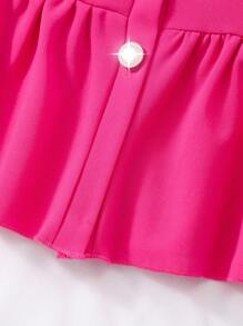 女童纯色翻领泡泡袖开衫连衣裙（配迷你包）夏季 - 玫紅色 - 查看 3