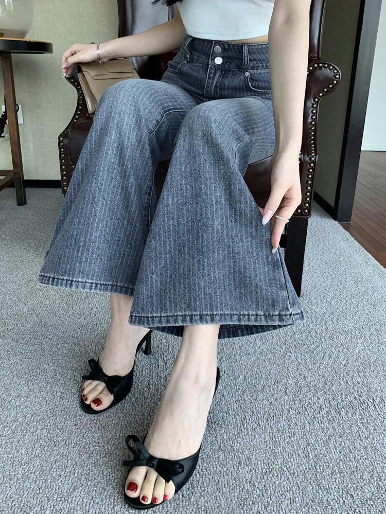 Women's Korean Style Flared Washed Denim Jeans
