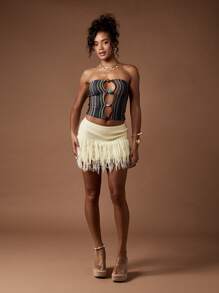 MISSGUIDED 节日钩针抹胸抹胸沙滩装嬉皮波西米亚风镂空夏季海滩俱乐部派对短款露肩针织度假装