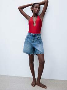 Maija 2025 New Summer Slim Fit Bodysuit, Versatile Casual Bodysuit For Vacation, Beachwear, Daily Commute, Fashionable & Minimalist - Burgundy - View 6