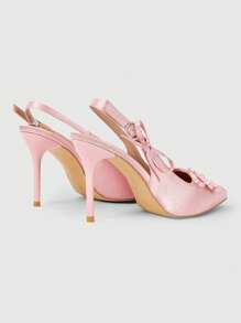 ROMWE Kawaii 女士甜美蝴蝶结高跟鞋，优雅尖头细高跟鞋，粉色，适合日常、校园、派对 - 粉色 - 查看 3