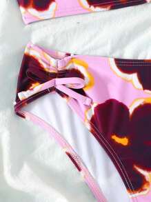 SHEIN 少女碎花比基尼套装，沙滩装，休闲度假，海边旅行 - 粉色 - 查看 4
