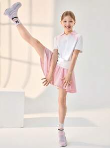 JNSQ 青少年女孩返校户外运动衬衫，青少年女孩撞色领子拼接户外运动 T 恤