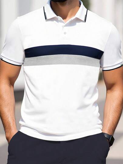 Manfinity Homme Men's Contrast Color Short Sleeve Polo Shirt Golf Shirt Men Polo Shirts Polo Shirts For Men Collar Shirts For Men Men Polo Shirts