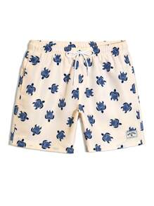 Surfspeed Men's Leisure Turtle Print Beach Shorts, Hawaiian Men Swim Trunks Funny Beach Wear Men Beach Shorts - Beige - View 4