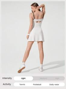 GLOWMODE Quick-Dry Weekend Enthusiast Adjustable Spaghetti Strap Cutout Back Contrast Color Active Dress Low Impact Tennis Golf Pickleball Daily Casual Wear - White - View 7