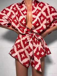 INAWLY Mono informal de mujer con estampado integral y mangas tipo murciélago, adecuado para vacaciones - Multicolor - Ver 4