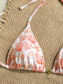 SHEIN Áo bơi hở lưng tam giác gợi cảm in họa tiết ngẫu nhiên vải có gân trang trí ngày lễ mùa hè - Nhiều màu - Xem 3