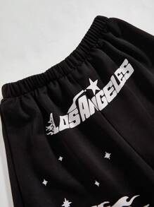 Pantalones cortos con estampado sencillo para niños preadolescentes - Negro - Ver 4