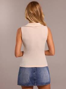 SHEIN Forever 21 夏季新款V领无袖3D花朵高街性感女式上衣 - 杏色 - 查看 2