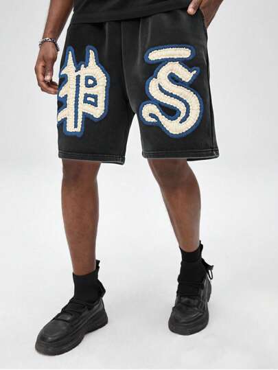 Street Life Men's Casual Letter Embroidery Applique Shorts, Summer