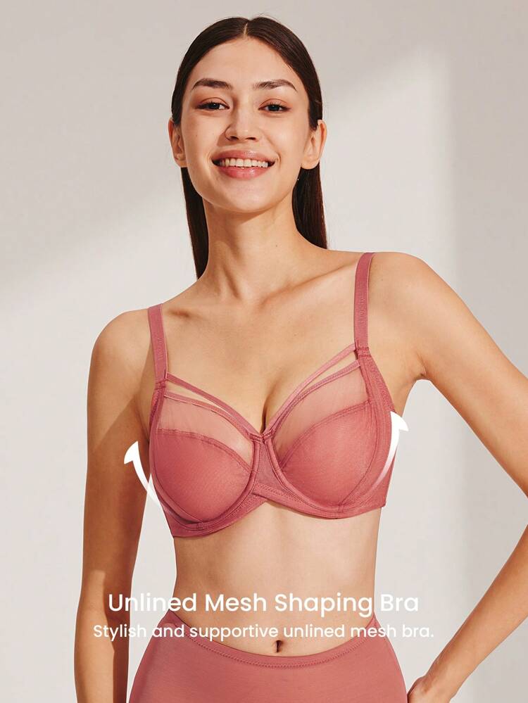 Unlined Full Coverage Side Support Mesh Bra