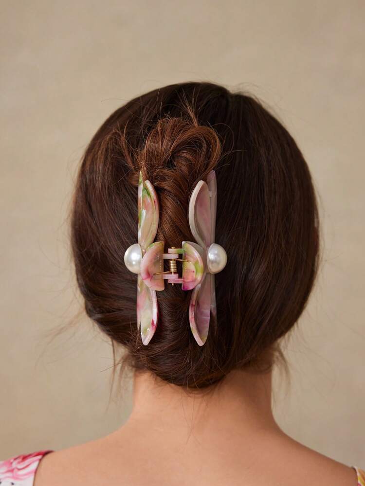 3-LEAF FLOWER FAUX PEARL HAIR CLAW CLAW CLIPS HAIR CLIPS HAIR JAW CLIP HAIR CLAMPS HAIR CLUTCH HAIR CATCHER CLIP