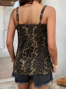 DAZY 女士豹纹系带牛仔吊带背心，适合夏季节日穿着 - 棕色 - 查看 3