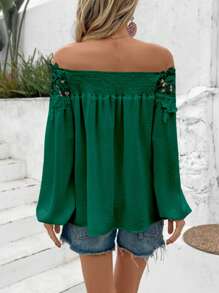 Breezaya 女士休闲纯色蕾丝拼接露肩衬衫