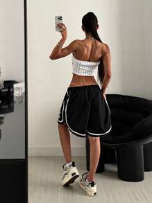 StreetHx Streetwear Women's Fashion Casual Sports Contrast Color Digit Print Shorts