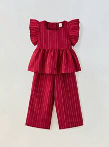Maija Kids Maija Kids Set de 2 piezas de blusa de manga corta con cuello cuadrado y pantalones de estilo casual para niña