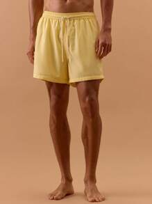 Musero Men Stripe Swim Shorts Spring, Summer, Holiday, Vacation, - Yellow - View 2