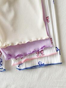 8pcs Young Girl Spring/Summer Vest Set, Mixed Color Floral & Bow Print Embroidery, Fashion Essentials Undergarment Outfit - Multicolor - View 3