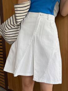 DAZY 女式夏季褶皱牛仔裙，休闲都市风格牛仔裙 - 白色 - 查看 4