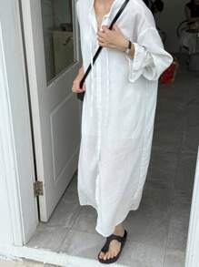 FRIFUL Women's Loose White Long Shirt Sheer Overshirt With Bell Sleeve, Spring/Summer Long Sleeve Top - White - View 4