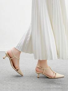 CUCCOO BIZCHIC 女士尖头细高跟鞋 4.5厘米鞋跟优雅日常穿着办公室白领女士哑光白色露背低跟鞋 - 米色 - 查看 3