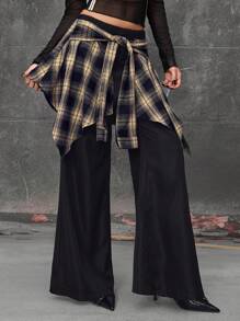 ROMWE Grunge Punk Pantalones deportivos informales de corte holgado con 2 en 1 de estilo retro streetwear para mujeres