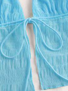 SHEIN ICON Split Hem Tie Backless Mesh Halter Y2k Top - Mint Blue - View 3