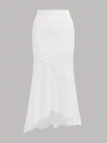 Girlism TEENGIRL 蕾丝不对称下摆吊带背心和美人鱼荷叶边下摆半身裙两件套，优雅婚礼/度假装