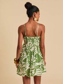 Travachic 女士梭织印花细肩带迷你连衣裙、度假风格、梭织图案印花、女士休闲夏季度假装、波西米亚海滩度假装、波西米亚风时尚、节日装、女士沙滩装、女士夏季装、毕业装、女士生日装、海滩必备品、女士机场装、俱乐部装、茶会礼服、生日礼服、夏季太阳裙、女士优雅礼服 - 綠色 - 查看 2