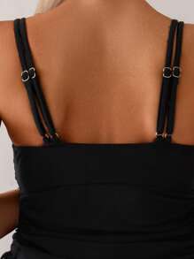 SHEIN 25SS Summer Beach Modest V-Neck Tankini Swimsuit, Maternity