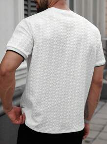 Manfinity Homme Men's Casual Short Sleeve T-Shirt, Made Of Vertical Striped Jacquard Knitted Texture Fabric, Fashion Versatile, Suitable For Daily Wear. It Is The Perfect Gift For Boyfriend Or Husband. Plus Size Men T-Shirt, Men's Casual Top, Men's Textured T-Shirt, Men's Summer Top, White Short Sleeve T-Shirt