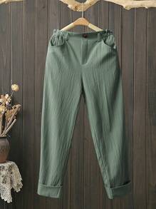 EMERY ROSE Women's Casual Solid Color Straight Leg Pants, Suitable For Spring And Summer