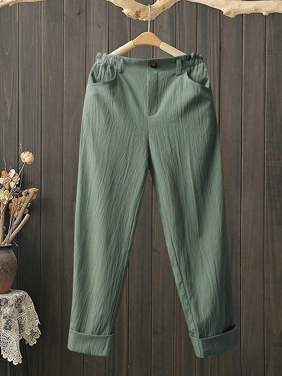 EMERY ROSE Women's Casual Solid Color Straight Leg Pants, Suitable For Spring And Summer