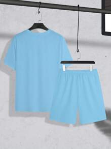 Manfinity Homme Plus Size Men 2pcs/Set Letter Graphic Round Neck Short Sleeve Casual T-Shirt And Drawstring Waist Shorts - Multicolor - View 3