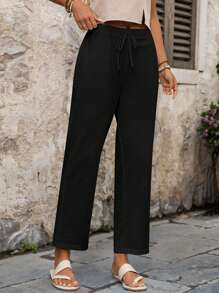 EMERY ROSE Women Casual Versatile Solid Color Tapered Pants,Fall Women Clothes - Black - View 3