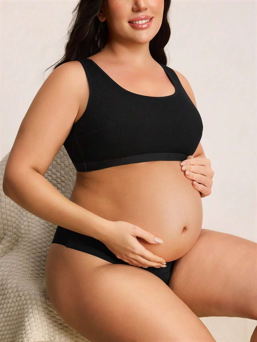 Moonlight&Mama 大码女士纯色舒适孕妇及哺乳文胸 - 黑色 - 查看 1