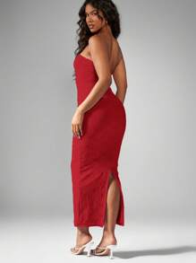 MISSGUIDED Vestido largo de encaje elástico sin tirantes tipo bandeau, vestido de noche de longitud hasta el suelo para ocasiones especiales, invitada de boda, fiesta de vacaciones, Navidad