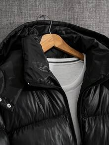 EURMUSE Manteau d'hiver pour hommes en tissu brillant de haute qualité, à capuche et coupe ajustée - Noir - Voir 3