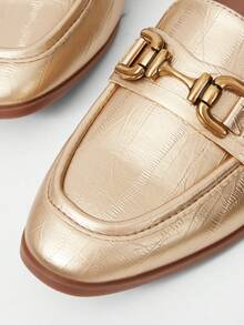 MOTF PREMIUM PU LEATHER ROUND TOE FLAT LOAFERS FOR CHRISTMAS - Gold - View 5
