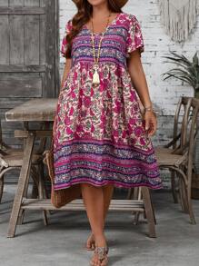 EMERY ROSE Vestido casual de vacaciones con estampado floral, talla grande