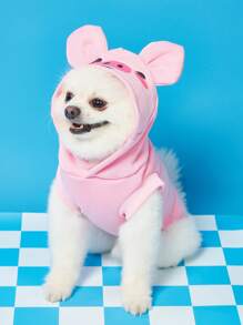 PETSIN 1 件套猫狗无袖连帽衫，可爱粉色小猪卡通 3D 角色扮演服装宠物运动衫 - 彩色 - 查看 3