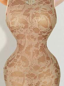 BamGleam Vestido mini ajustado sin mangas con espalda con cordones sexy para mujeres - Caqui - Ver 6