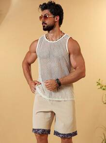 Manfinity RSRT Men's Summer Vacation Style Mesh Sleeveless See-Through Tank Top Men Mesh Tank Top Crochet Tops For Men Men Summer Tank Top - Apricot - View 3