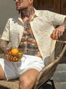 Manfinity RSRT 夏季男士花卉纹理短袖衬衫