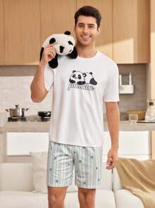 CoupledUp Conjunto de ropa de estar en casa para hombre con diseño a rayas de panda