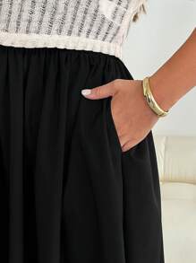 SHEIN Essnce Ple-Size 女士夏季两件套夏季休闲套装连衣裙衬衫套装短袖套装黑色长裙两件套 - 黑色 - 查看 9