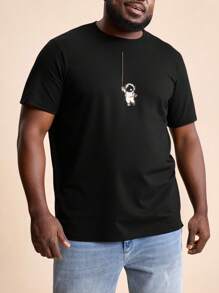 EASEVO Men Plus Funny Astronaut Print Graphic Short Sleeve Tee, Boyfriend Gift, For Going Out,